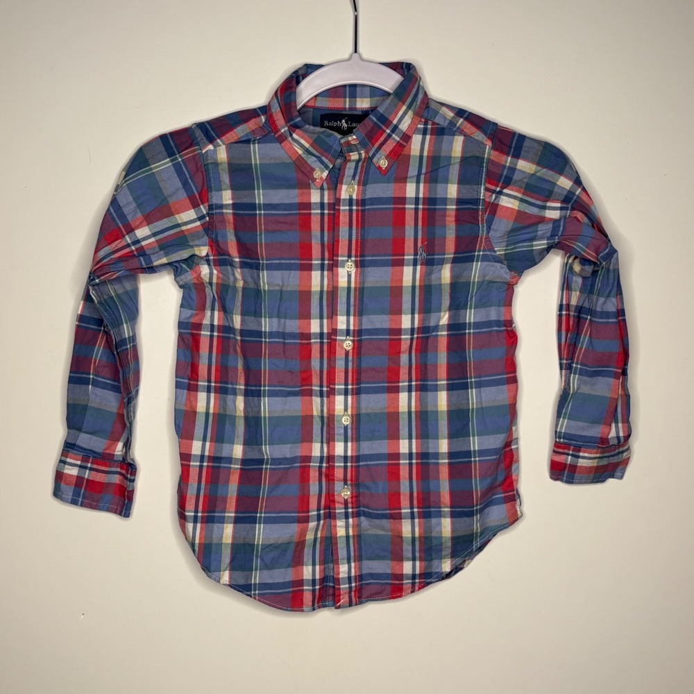Ralph Lauren Boys Red Blue White Plaid Shirt Size 5 Preppy Classic Americana Ivy